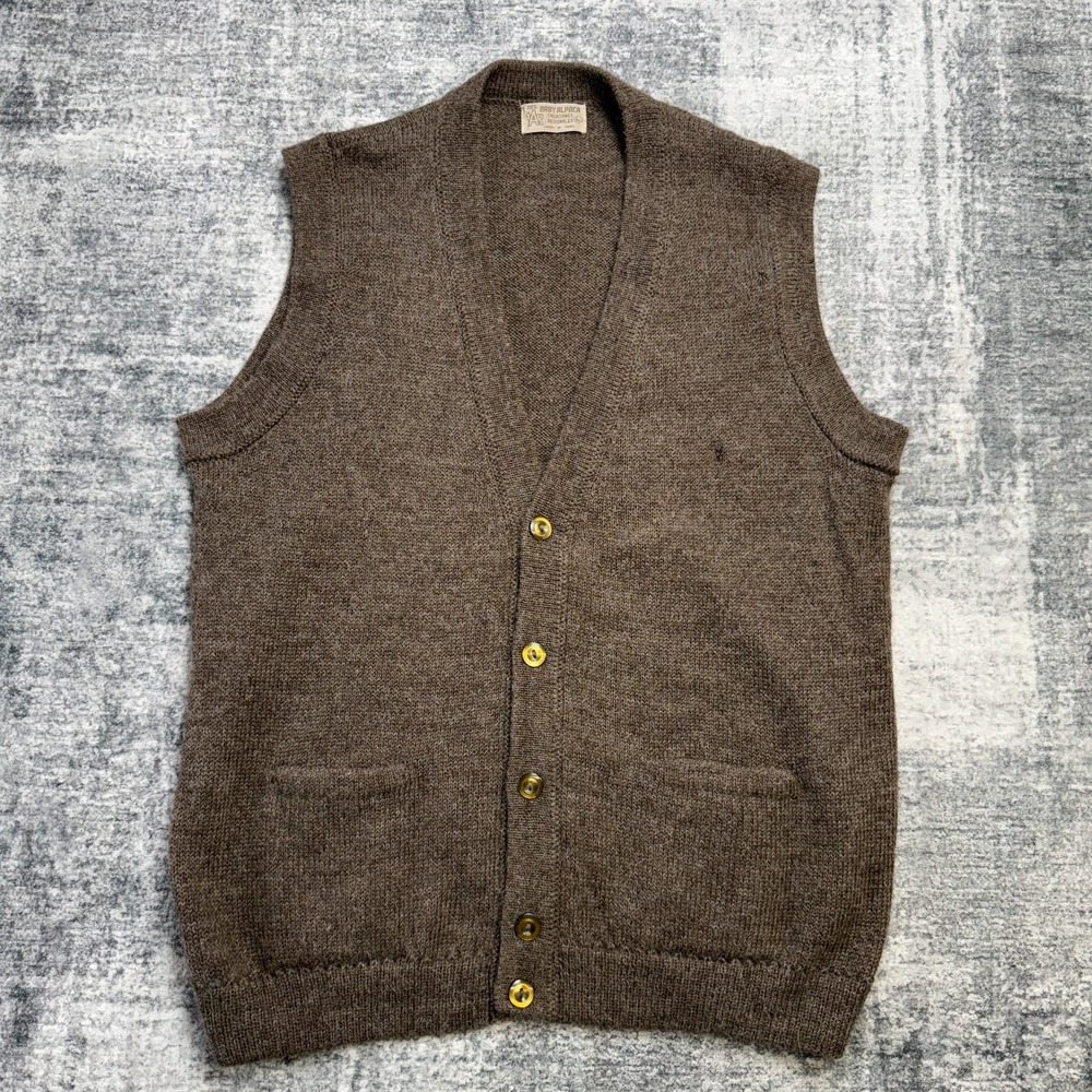 Vintage 100% Baby Alpaca Sweater Adult Large Brown Cardigan Vest  Knit Peru Made
